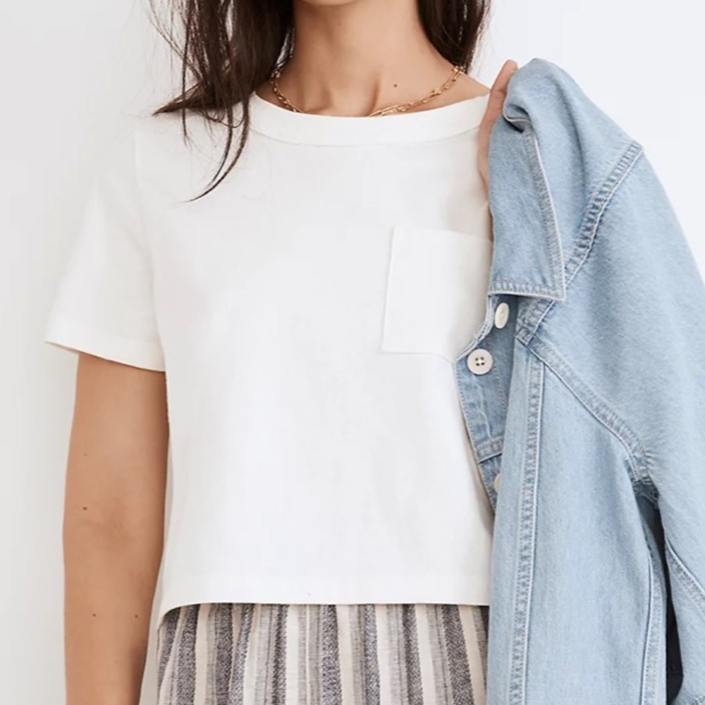 MADEWELL, cropped pocket T-shirt, grey, size small, EUC